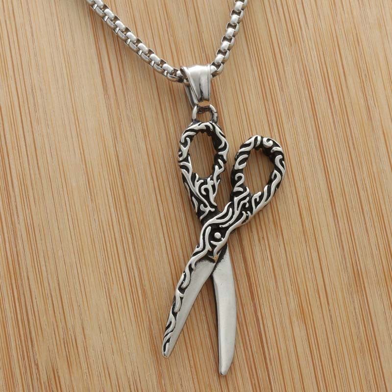 Titanium Steel Retro Punk Hairstylist Scissors Pendant for Men and Women
