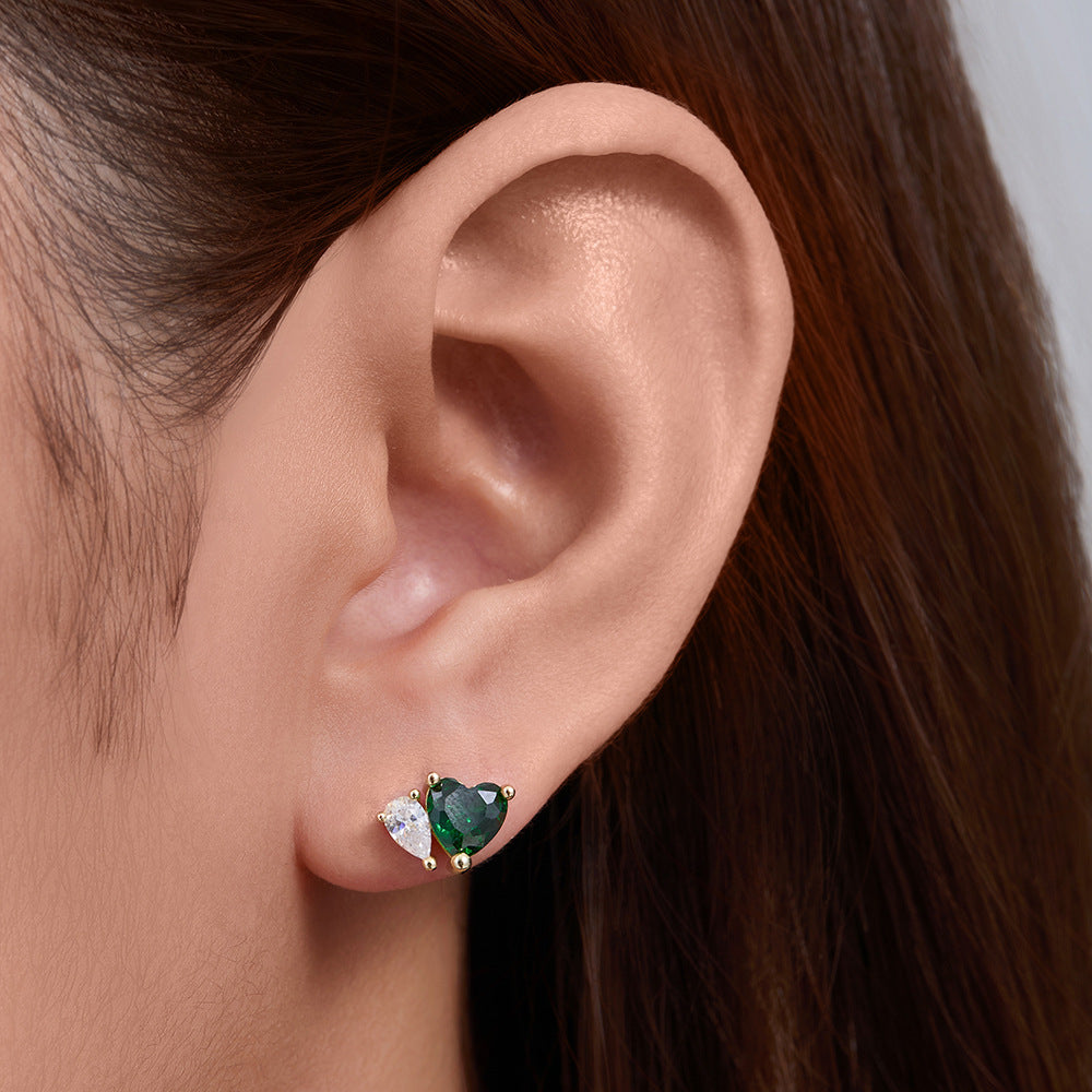 Emerald Heart-Shaped Zircon Sterling Silver Stud Earrings