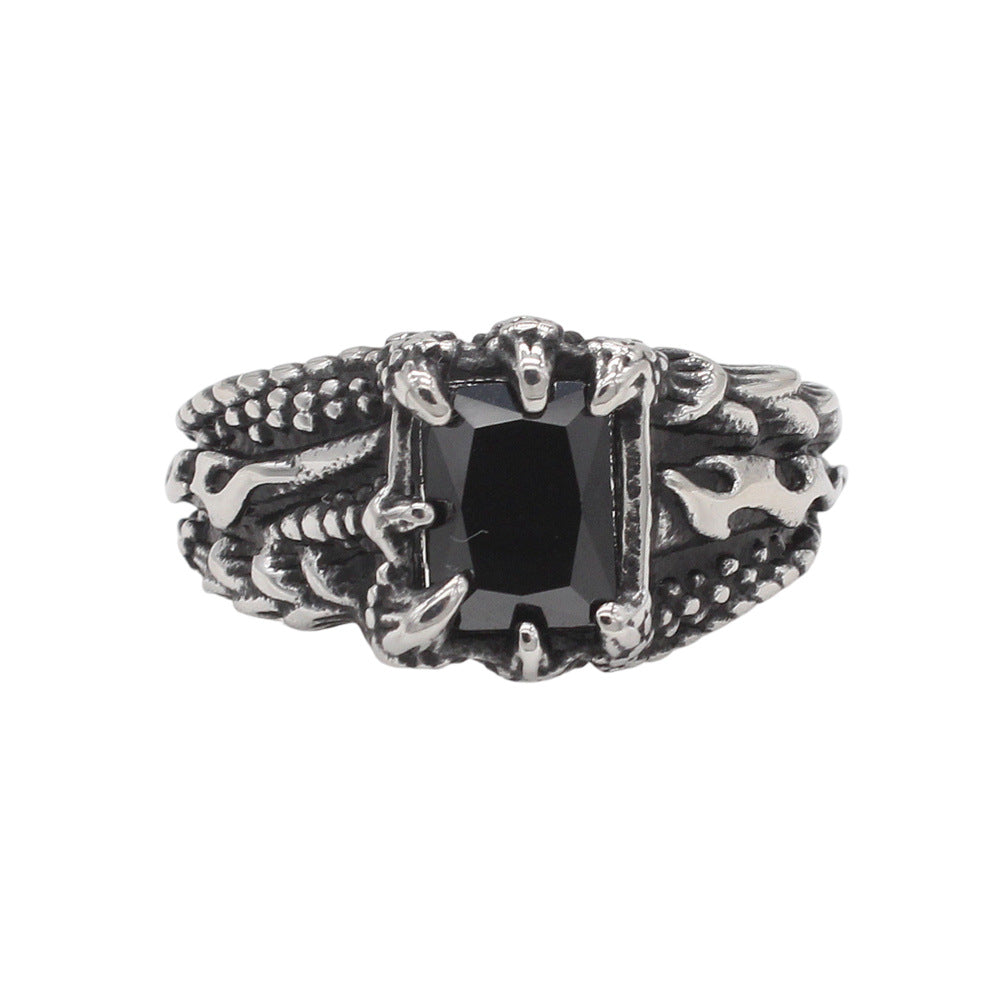 Planderful Jewelry Mens Dragon Claw Zircon Ring Stainless Steel Vintage European Design