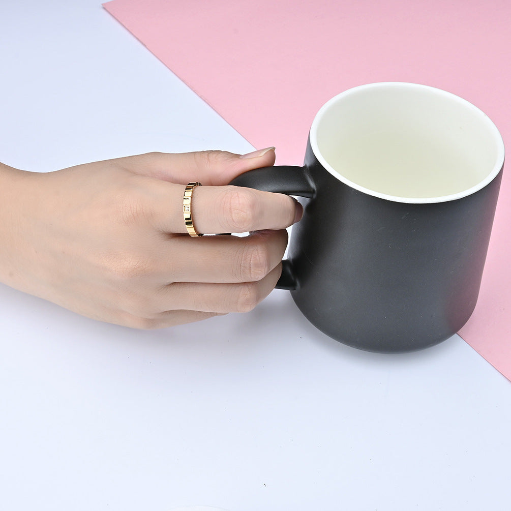 Ins Niche Square Zircon-Encrusted Titanium Steel Women's Ring