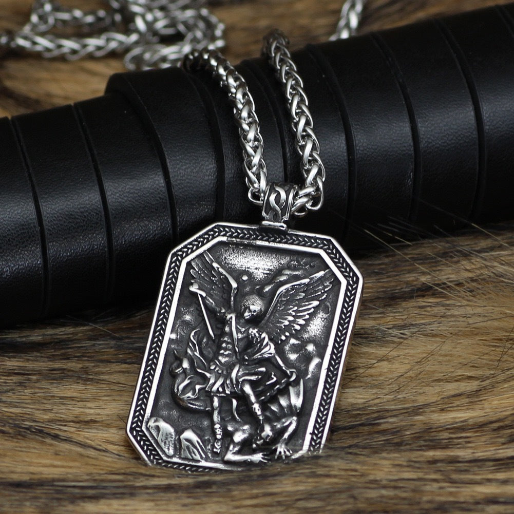 1. Planderful Guardian Angel Shield Necklace in Stainless Steel Unisex Retro European American Design Pendant