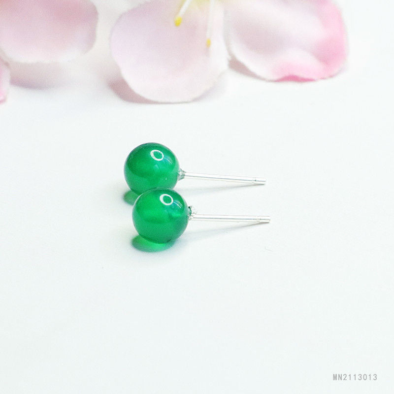 Red Agate & Green Chalcedony 925 Silver Stud Earrings — Two Pairs