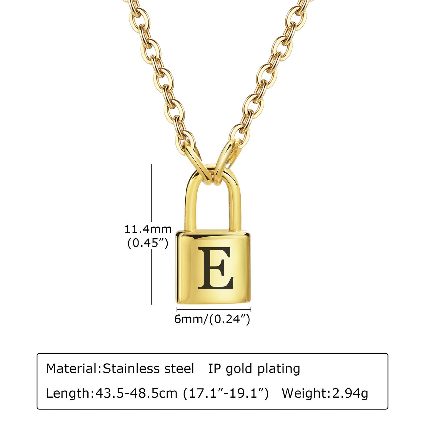 26 English Letter Pendant Necklace Stainless Steel Lock Jewelry