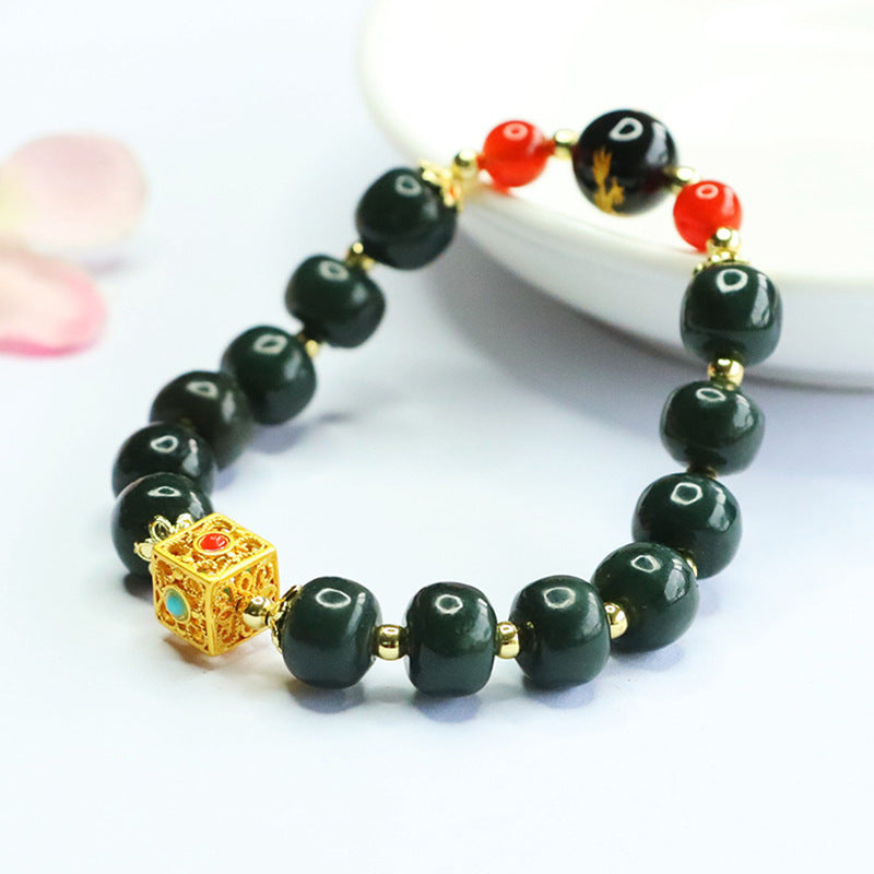 Hetian Jade Agate Dragon Vintage Bead Bracelet