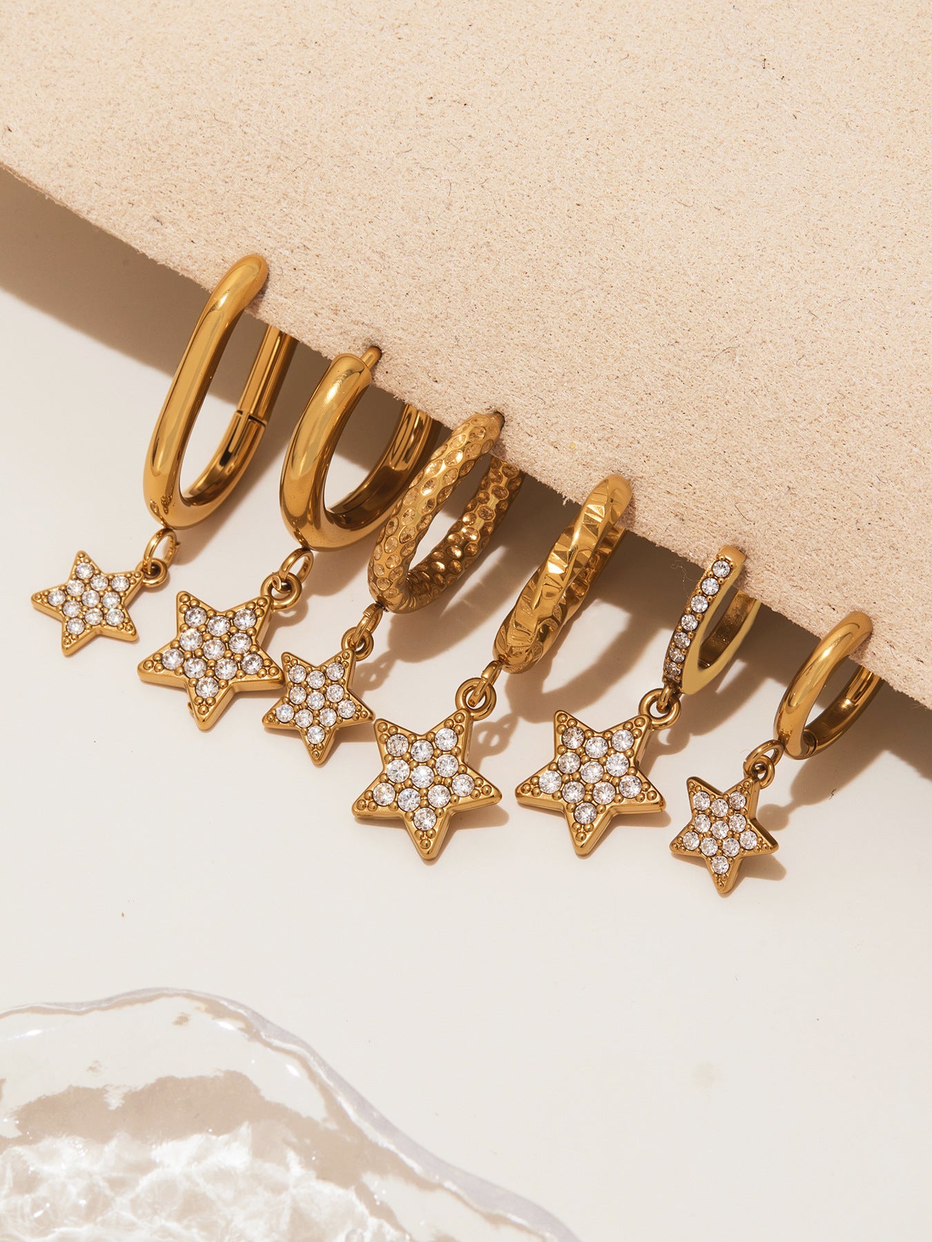 Planderful Zirconium Pentagram Earrings 18K Goldplated Bold