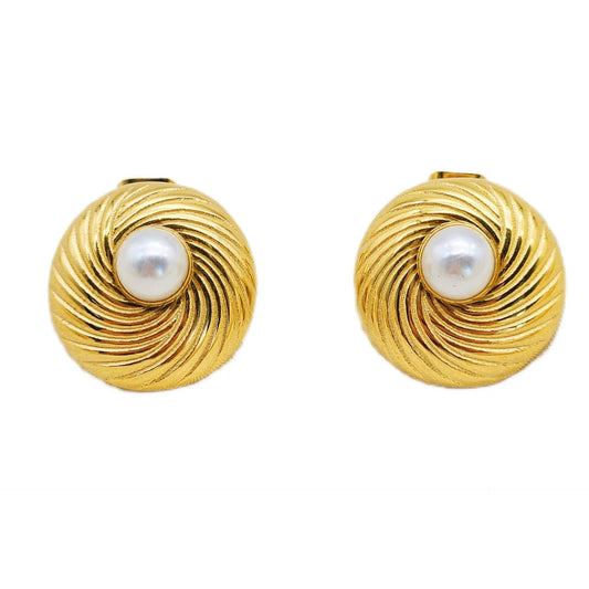 Planderful Everyday Genie Stainless Steel Pearl Earrings For Women With Geometric Texture Design Statement
