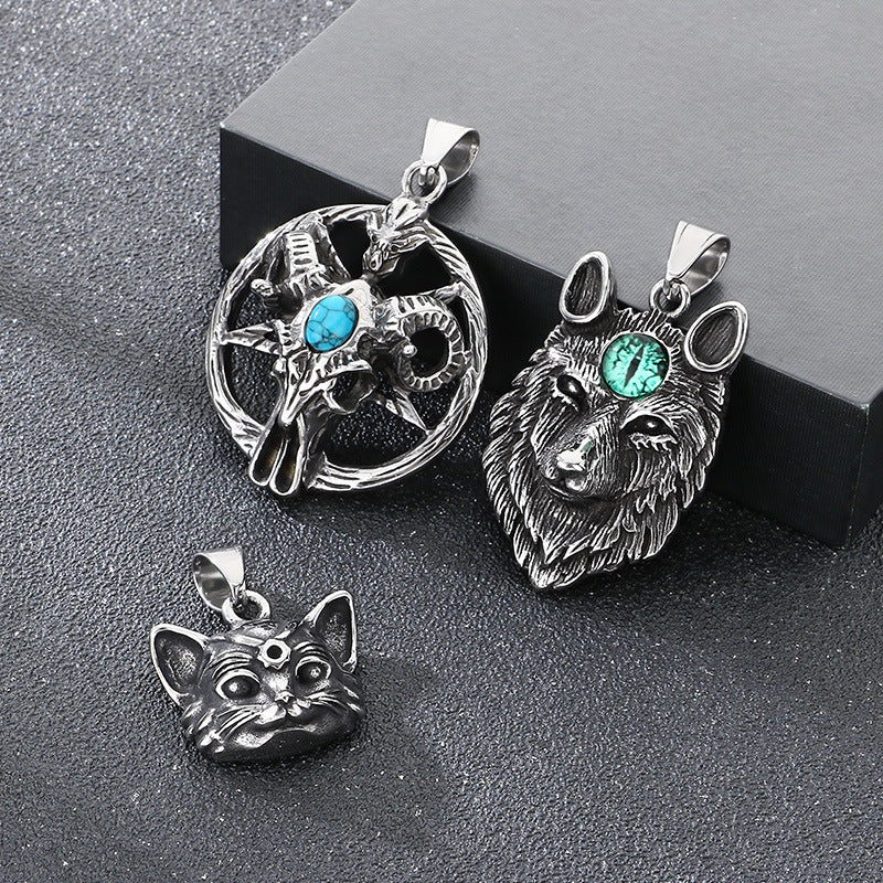 Planderful Mens Pendant Titanium Steel Turquoise Pentagram