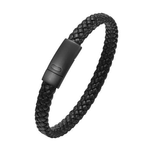 Cool Black Style – Stainless Steel Woven Leather Men's Bracelet