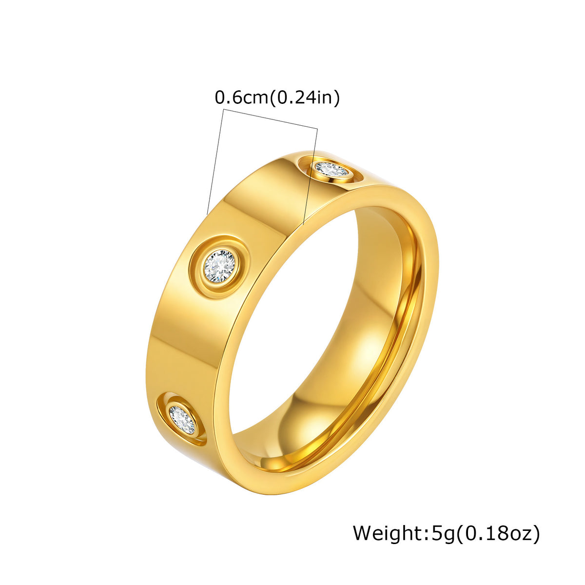 Hot-Selling Stainless Steel All-Light Inlaid With Six Zircon Wide 6mm Ring For Men &