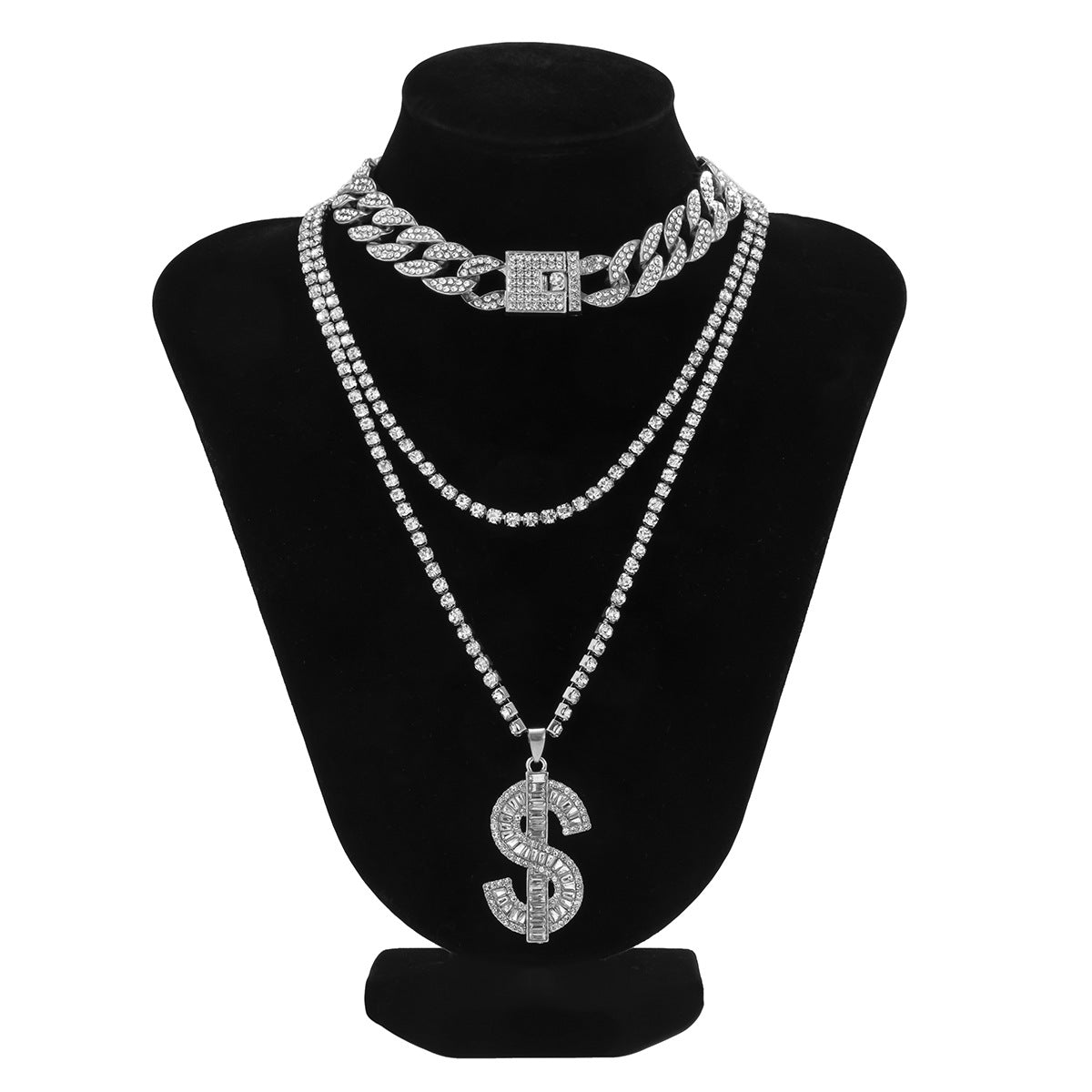 Planderful Vienna Verve Cuban Link Pendant Necklace With Zircon Full Sparkle For Women Adjustable