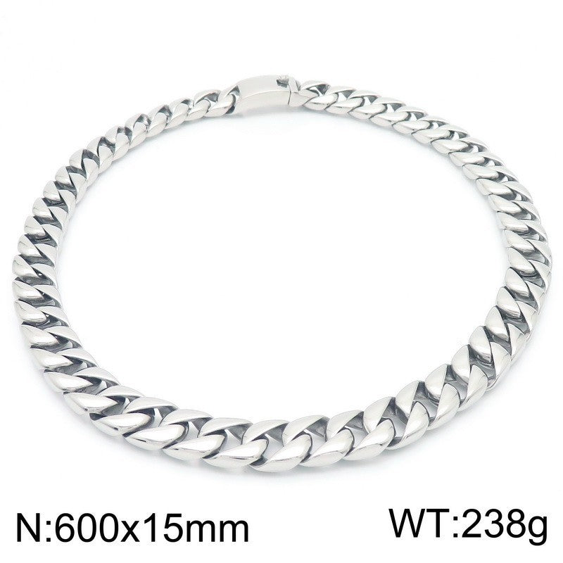 Planderful Cuban Chain Necklace 15mm Stainless Steel Men