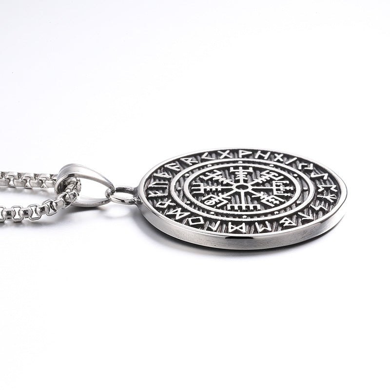 Stainless Steel Necklace - Vintage Viking Compass Pendant For Men Everyday Casual Wear