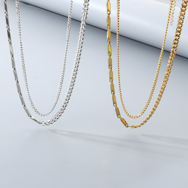 Planderful Layered Cuban Necklace for Men Double Chain Sturdy