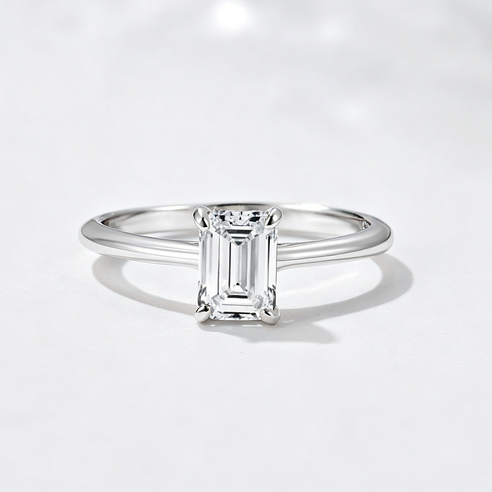 925 Sterling Silver Geometric Rectangular Zircon Ring Exquisite Simulation Diamond Wedding Ring Jewelry