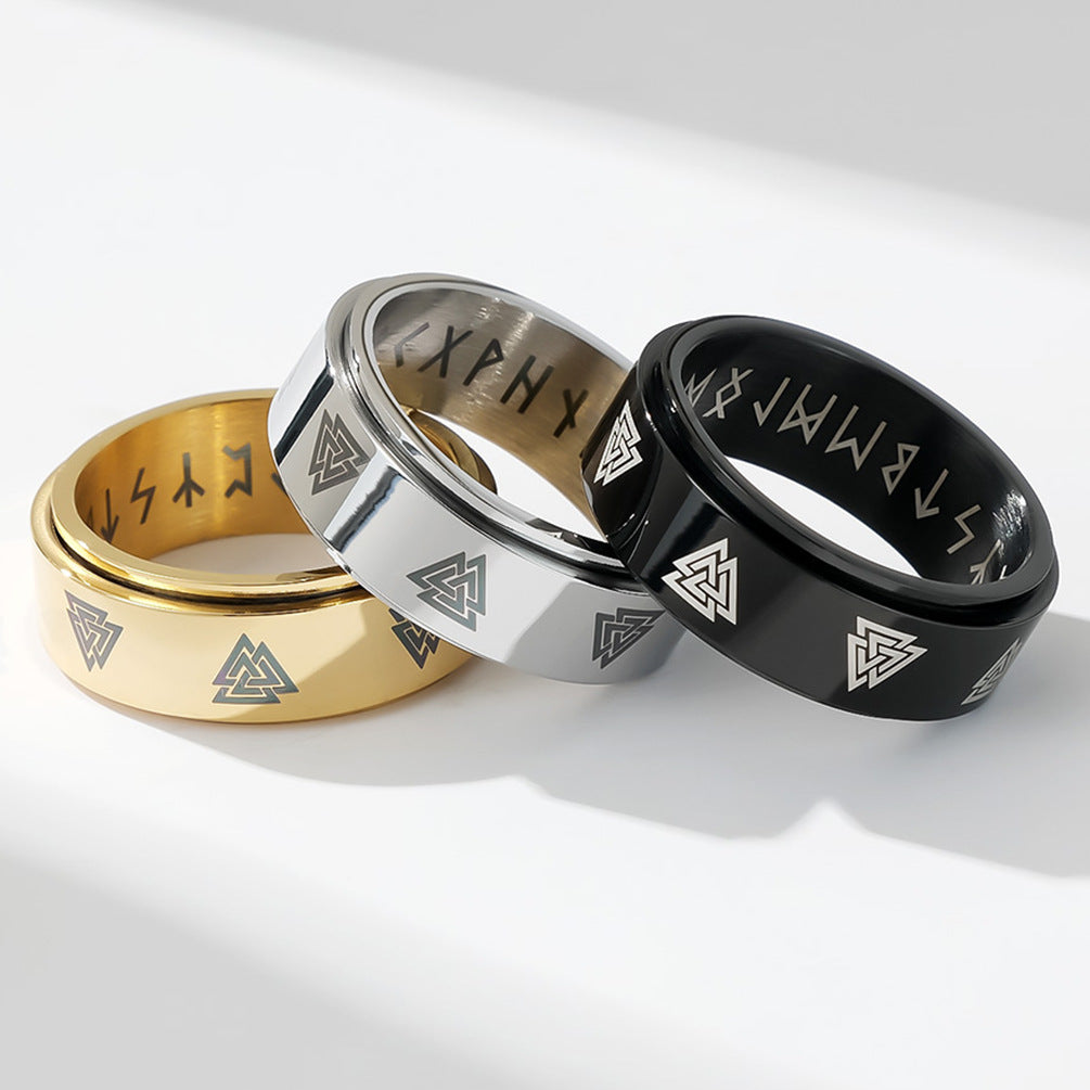 Planderful Celtic Eternal Triangle Knot Rotating Stainless Steel Ring For Men Premium Nordic Viking Jewelry