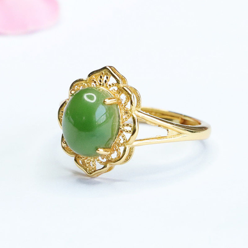925 Sterling Silver Hetian Jasper Openwork Ring
