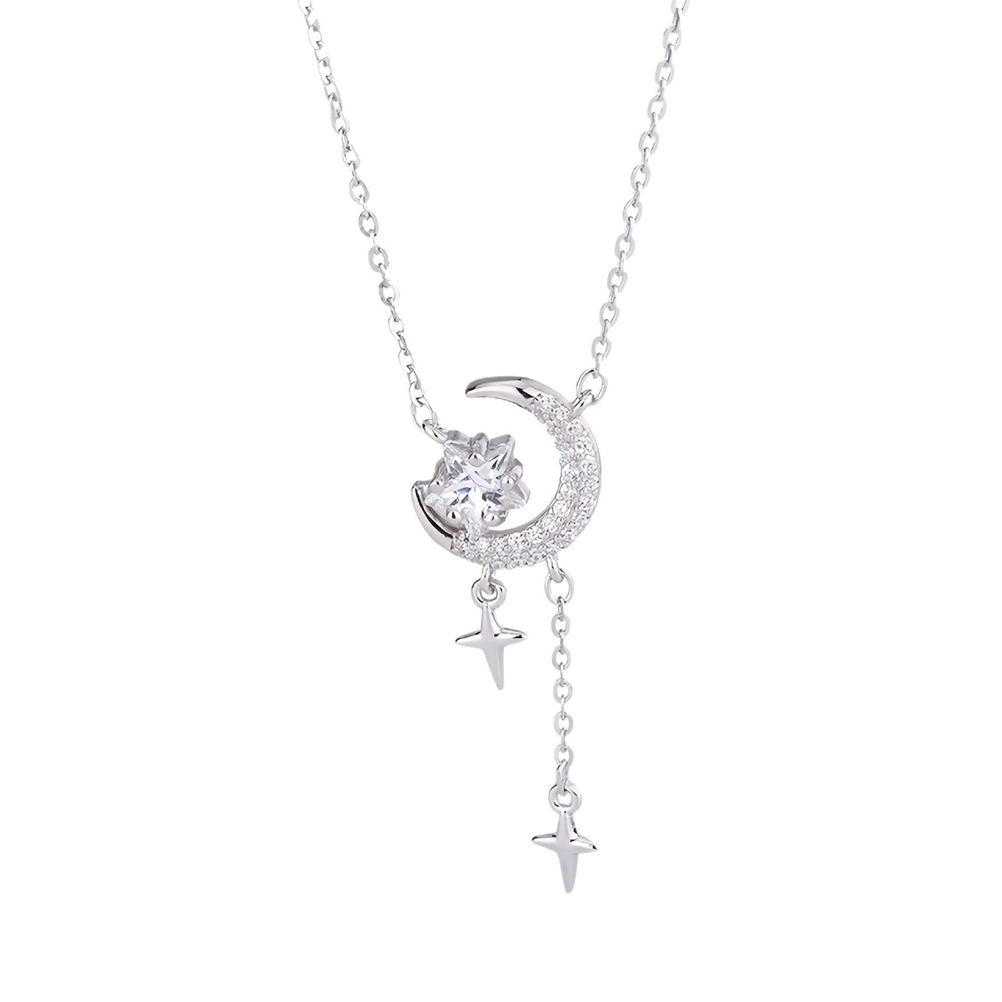 New Romantic Star Moon 925 Sterling Silver Necklace Gift