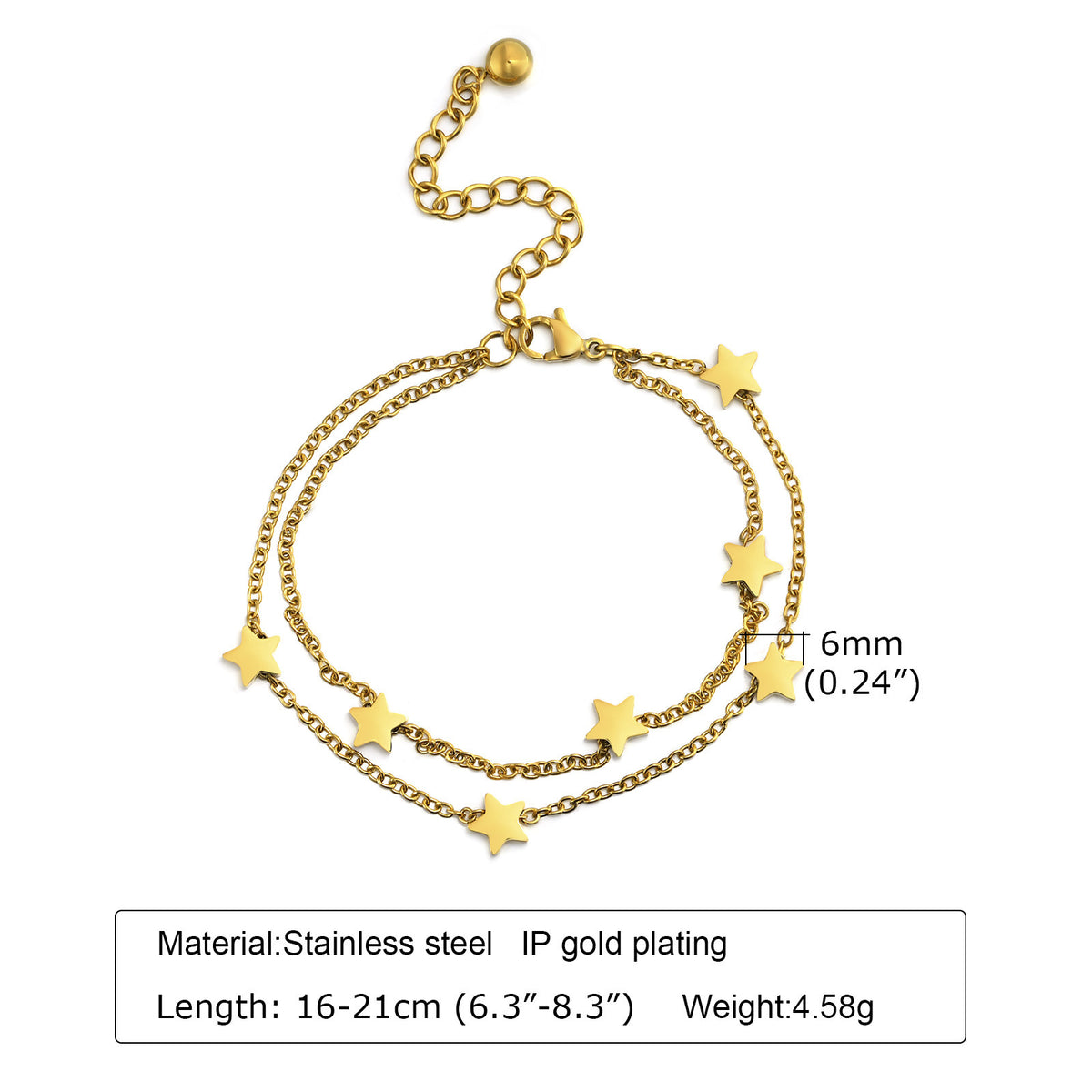Star Double Layer Gold Stainless Steel Bracelet