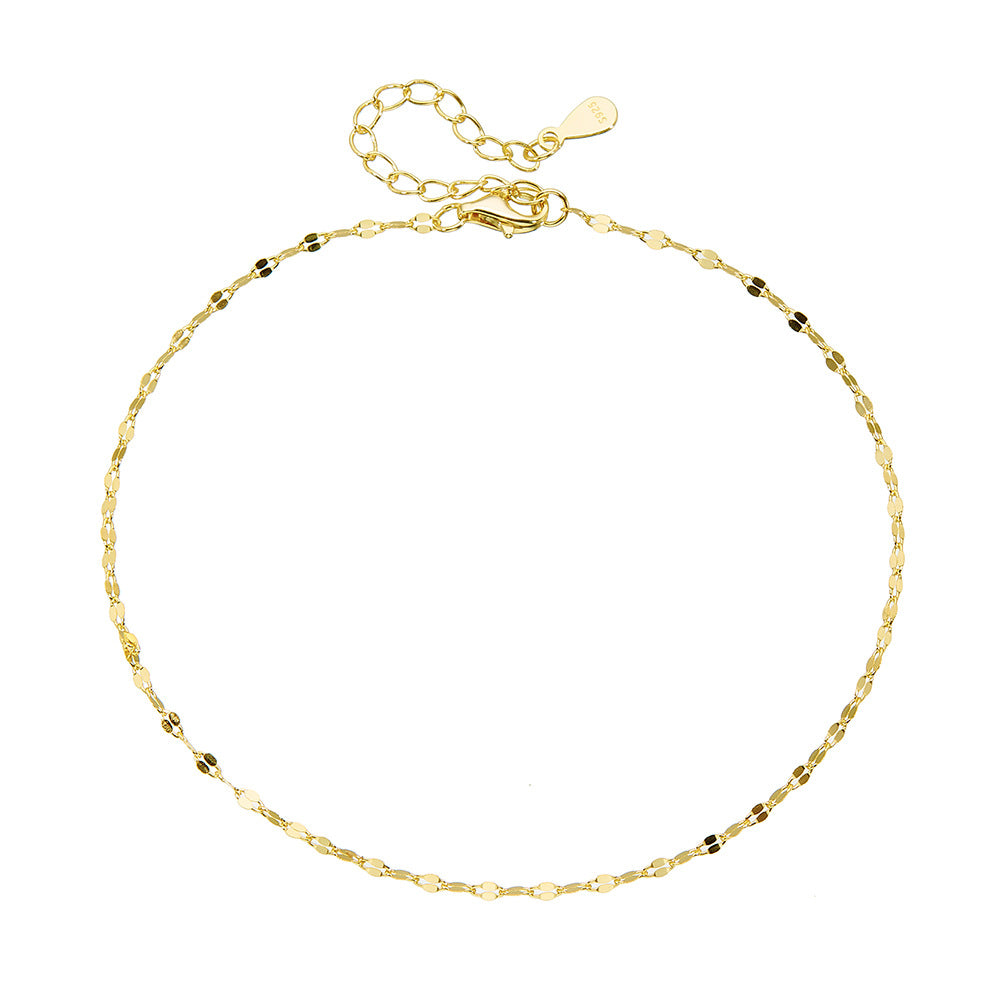 S925 Sterling Silver Plated 14k Gold Tile Chain Anklet Foot Bracelet