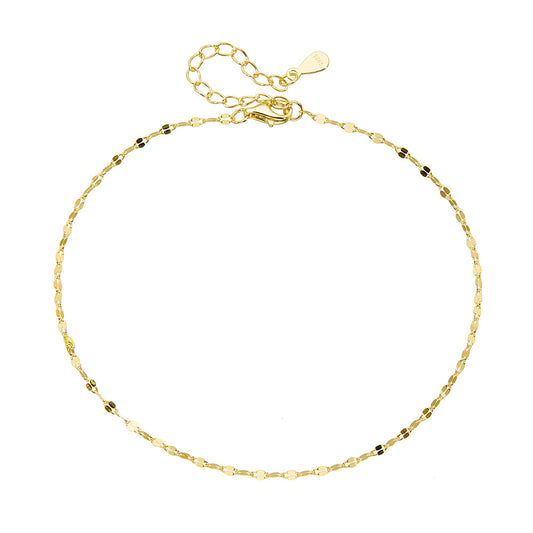 S925 Sterling Silver Plated 14k Gold Tile Chain Anklet Foot Bracelet