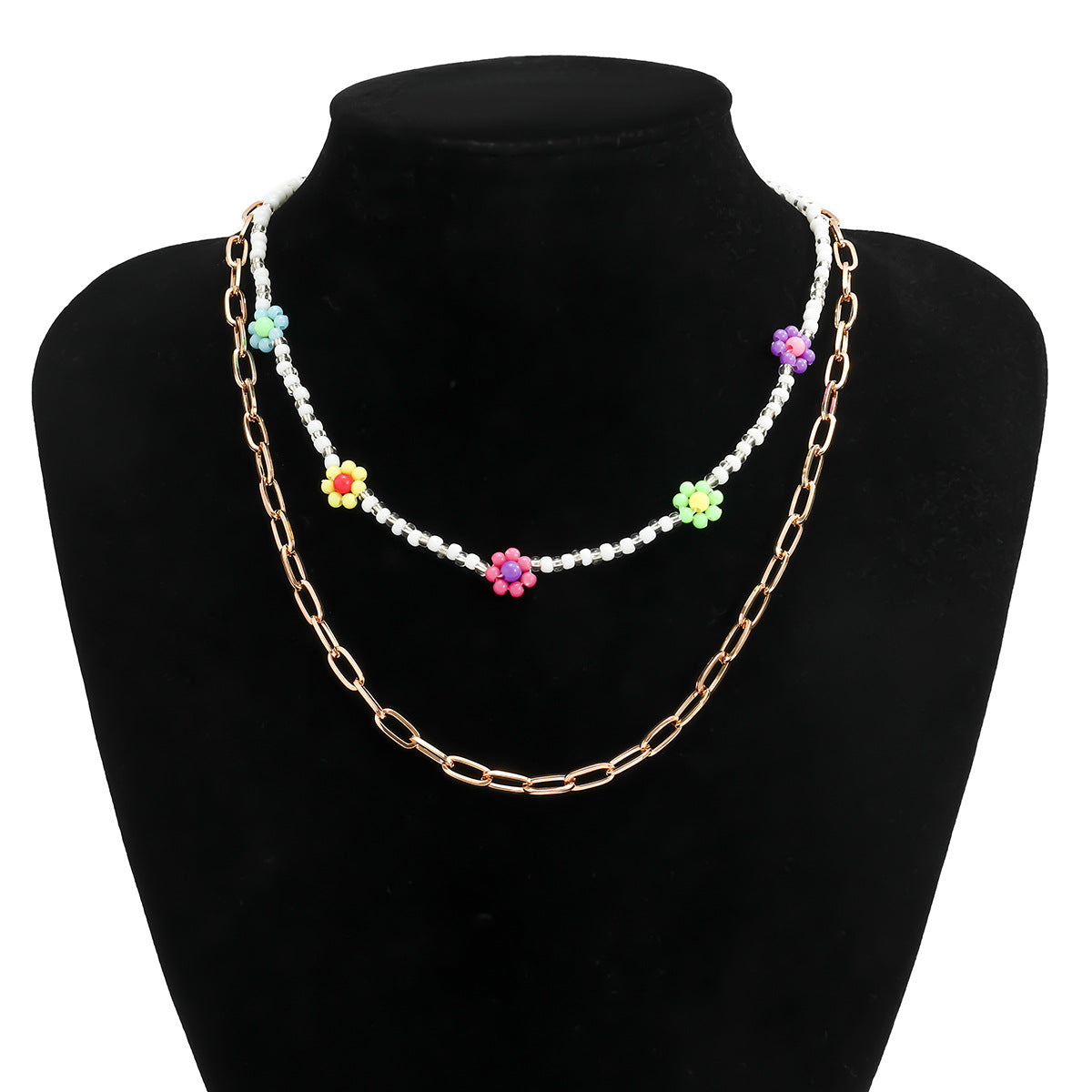 Planderful Vienna Verve Daisy Necklace Set For Women Colorful Holiday Style Mix And Match Statement Jewelry