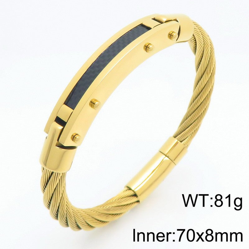 Hip-Hop Style Carbon Fiber Curved Bar – Braided Wire Steel Wire Stainless Steel Men's Bracelet