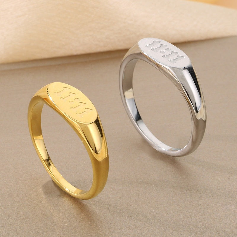 Minimalist Oval 11:11 Titanium Steel Seal Ring, Lucky Number Stainless