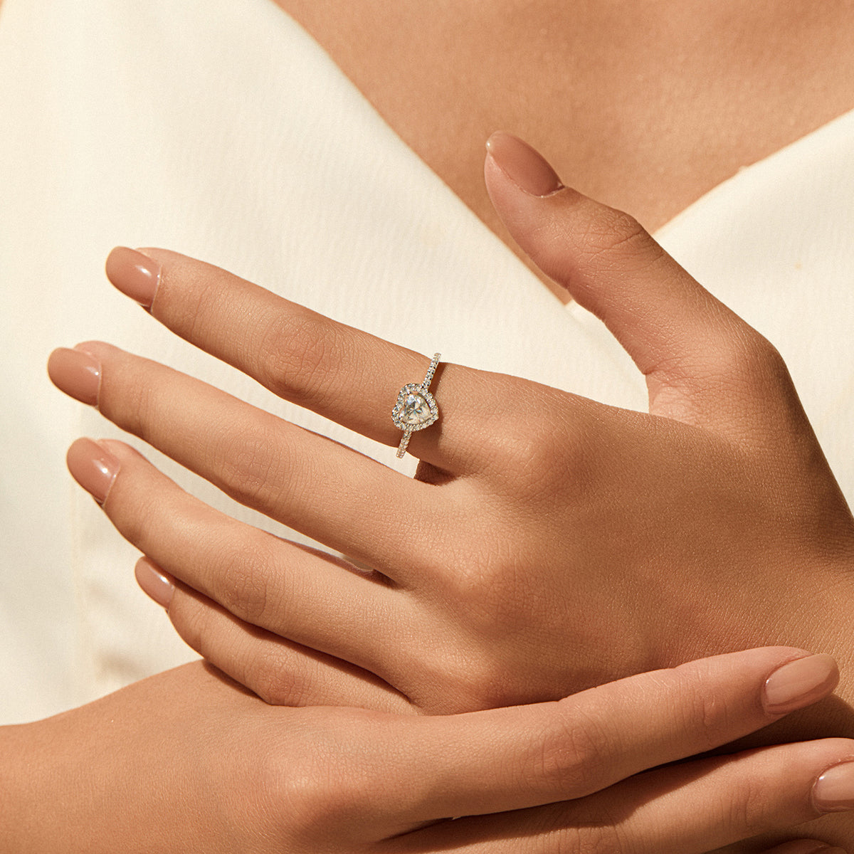 S925 Sterling Silver Heart Moissanite Ring