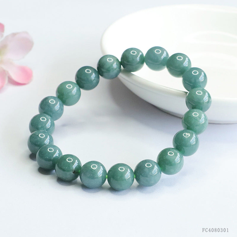 Blue Water Jadeite Single-Strand Beaded Bracelet