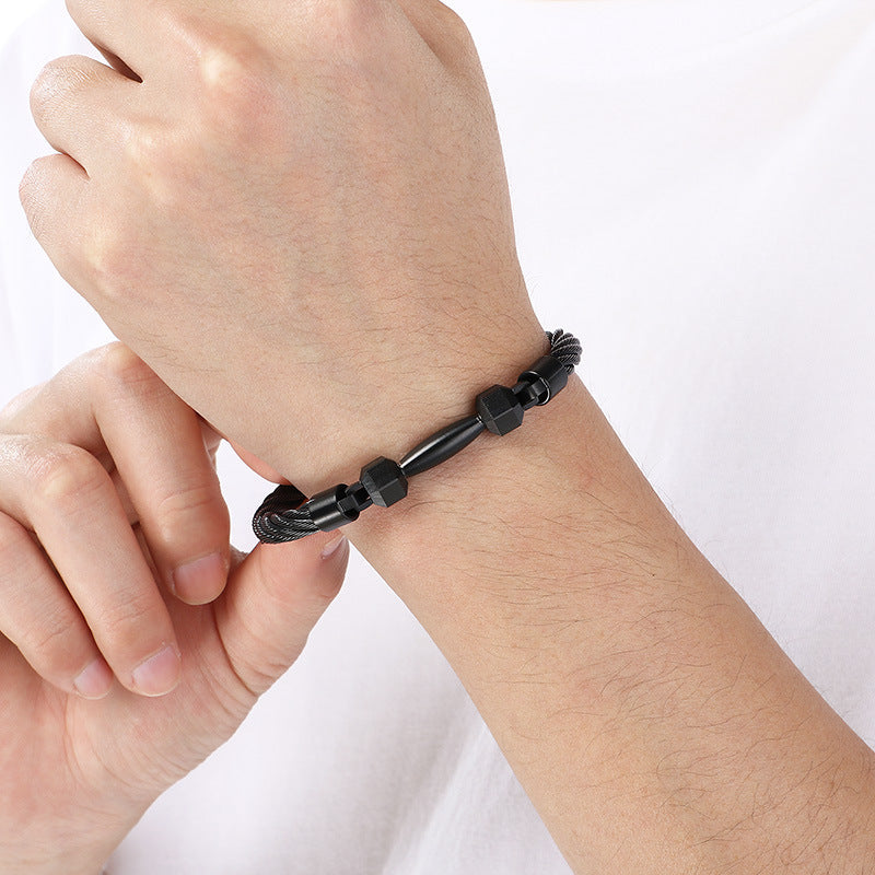 Sports Wind Barbell Cable Bracelet – Vacuum Electroplated Steel