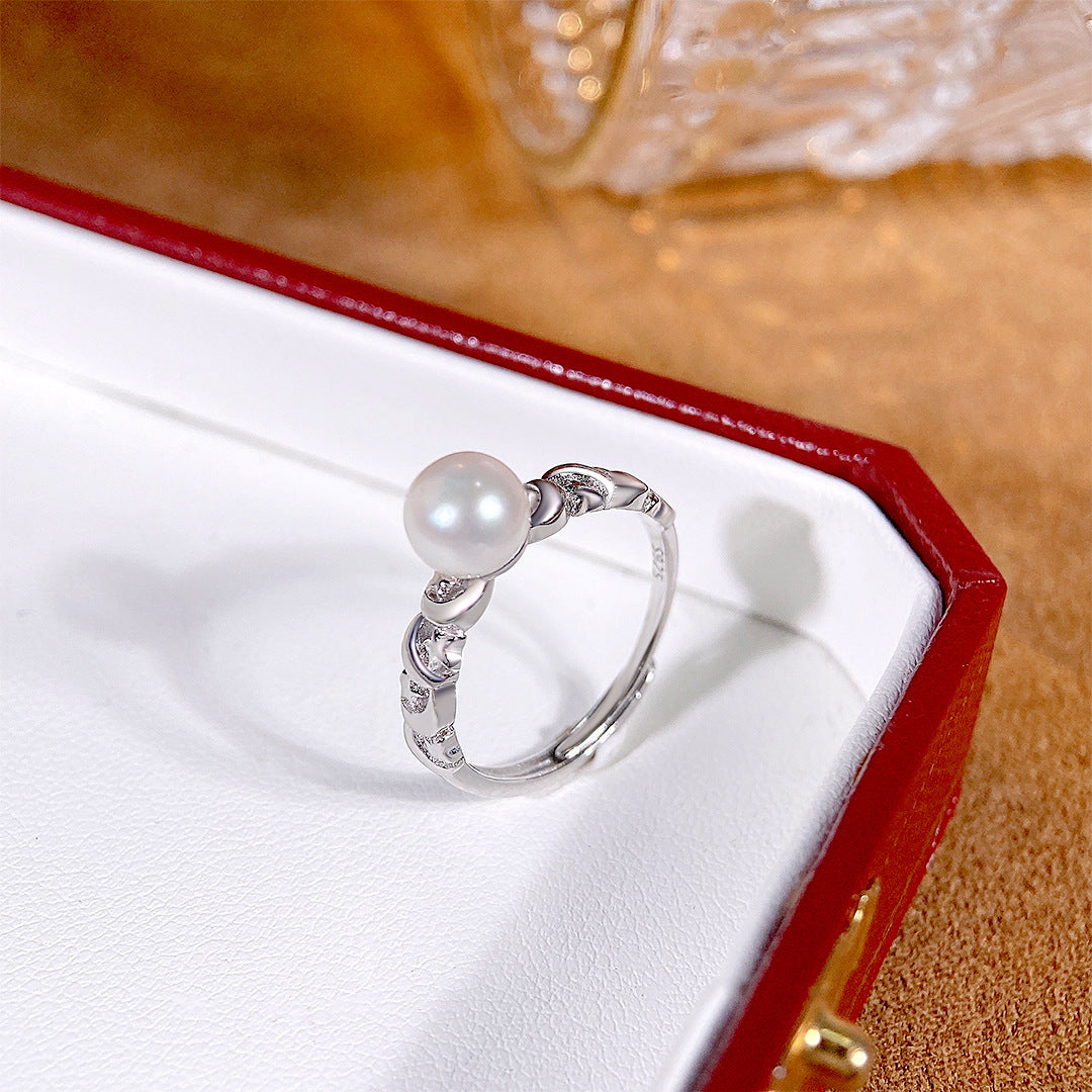 S925 Sterling Silver Freshwater Pearl Ring — Adjustable