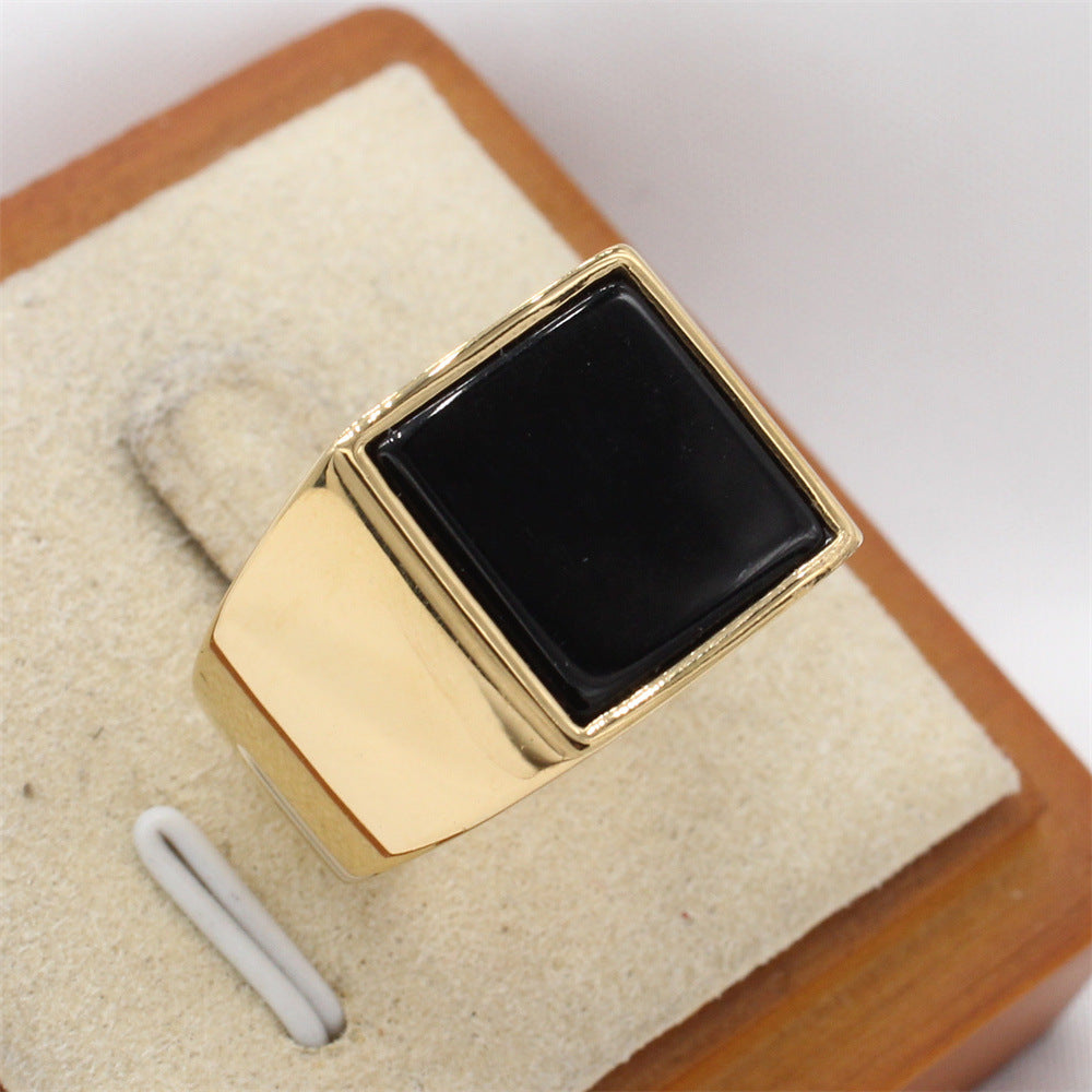 Planderful Everyday Genie Titanium Steel Ring For Men Unisex With Square Stone Statement