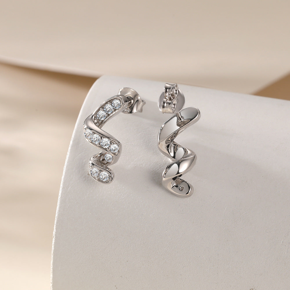 Zircon Spiral Sterling Silver Stud Earrings