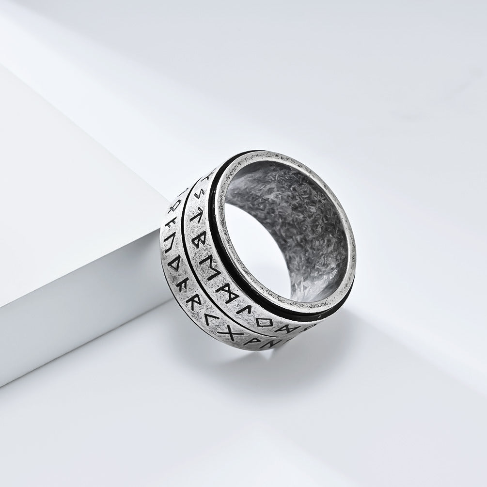 Planderful Viking Ring With Rotating Text Engraving For Men Titanium Steel Vintage Nordic Style