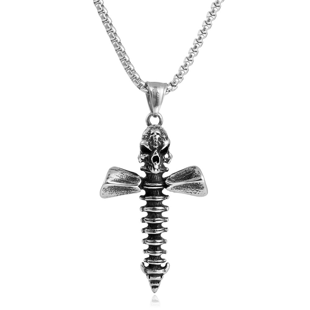 European And American Stainless Steel Skull Cross Pendant