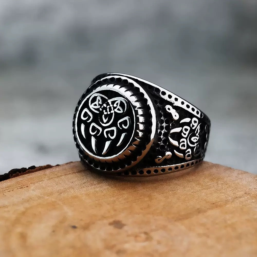 Planderful Everyday Genie Mens Viking Bear Claw Rune Ring Steel Bold Dominant Masculine Accessory