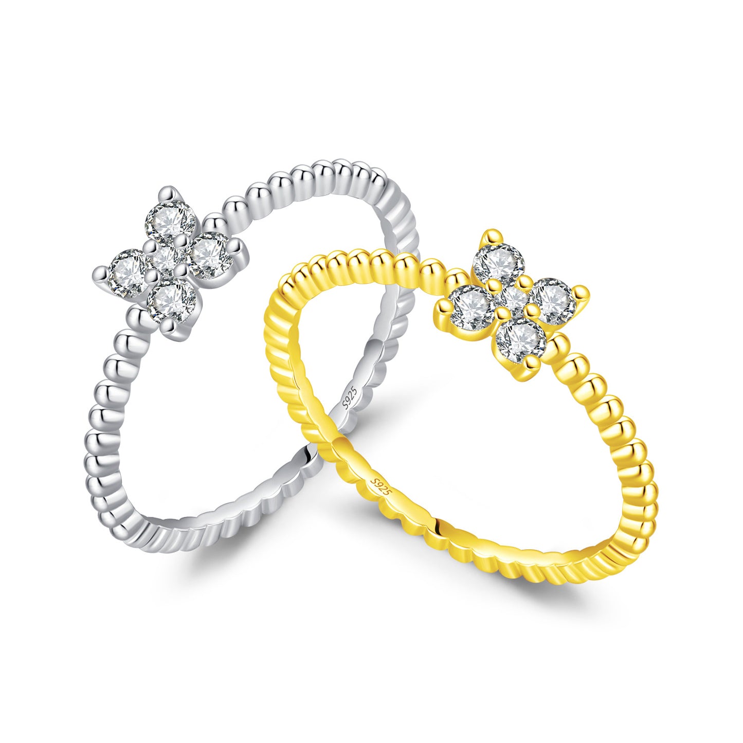 Planderful Moissanite Sparkling Ring – Elegant Two-Color Four-Leaf Clover Design