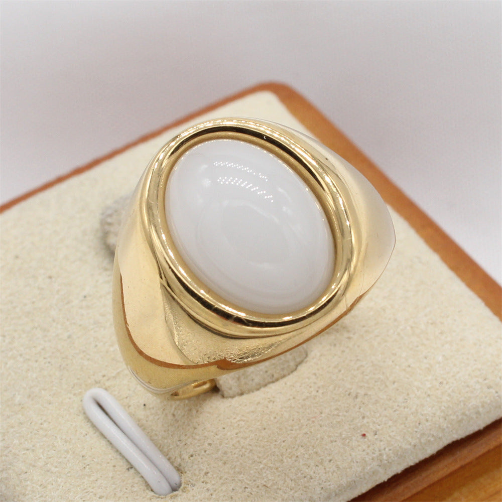 Planderful Titanium Steel Ring Unisex Retro Court Style Oval Design For Everyday Fashion Lovers