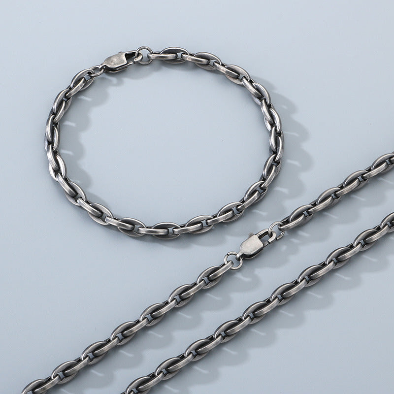 Personalized Stainless Steel Bracelet And Necklace Set Men