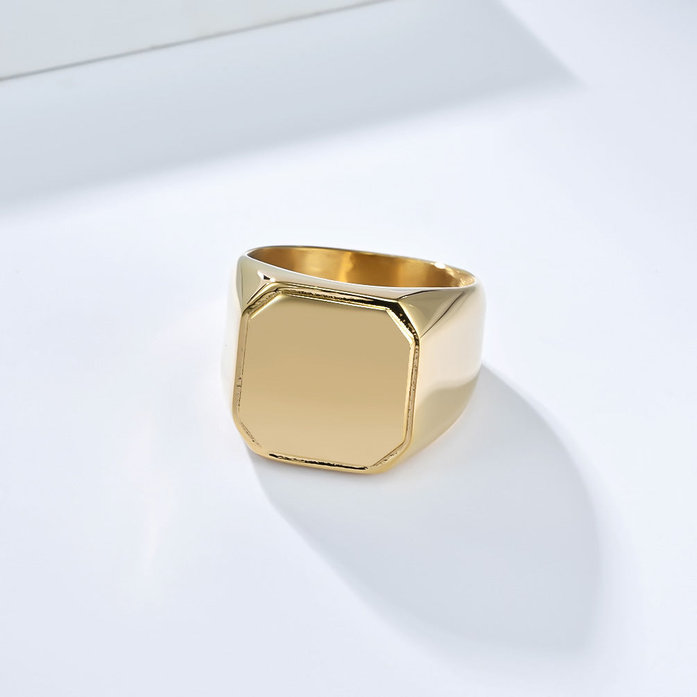 Planderful Everyday Genie Titanium Steel Ring For Men Square Seal Minimalist Modern Jewelry Gift