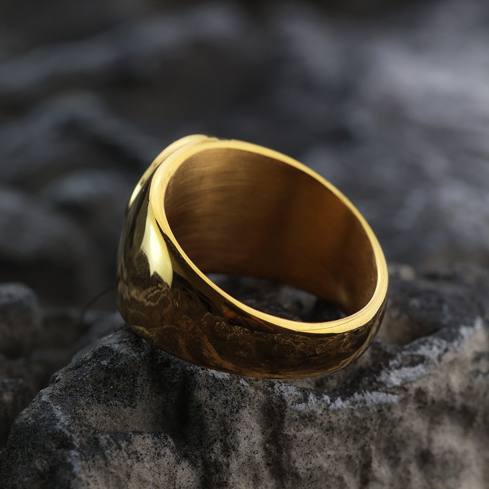 Freemasonry Ring For Men Stainless Steel Gold Tone Retro Style Planderful Collection