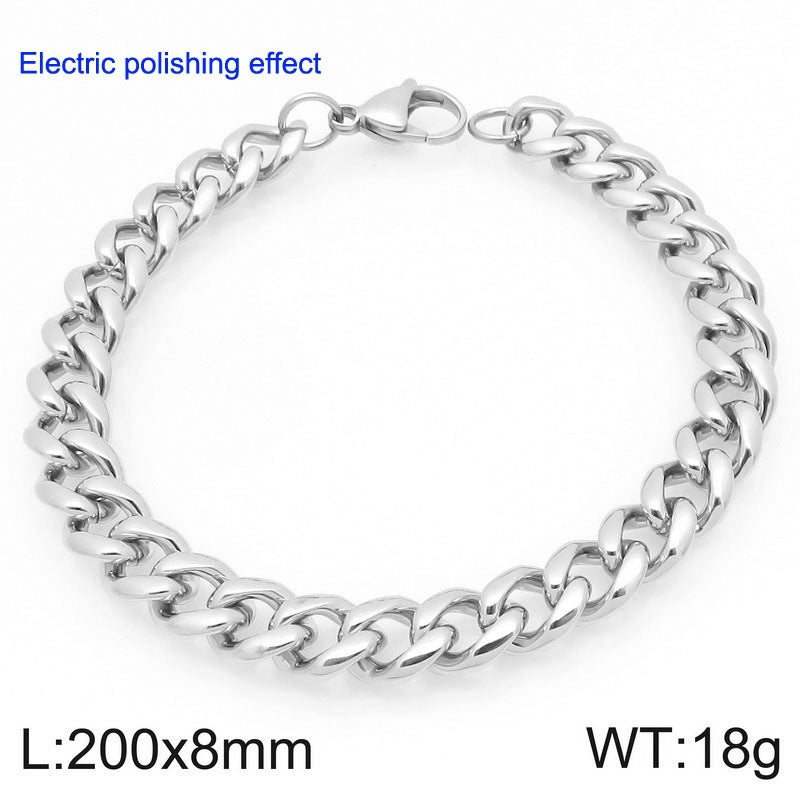 Titanium Steel Cuban Chain Bracelet – Commuter Stainless Steel Unisex Round Grinding