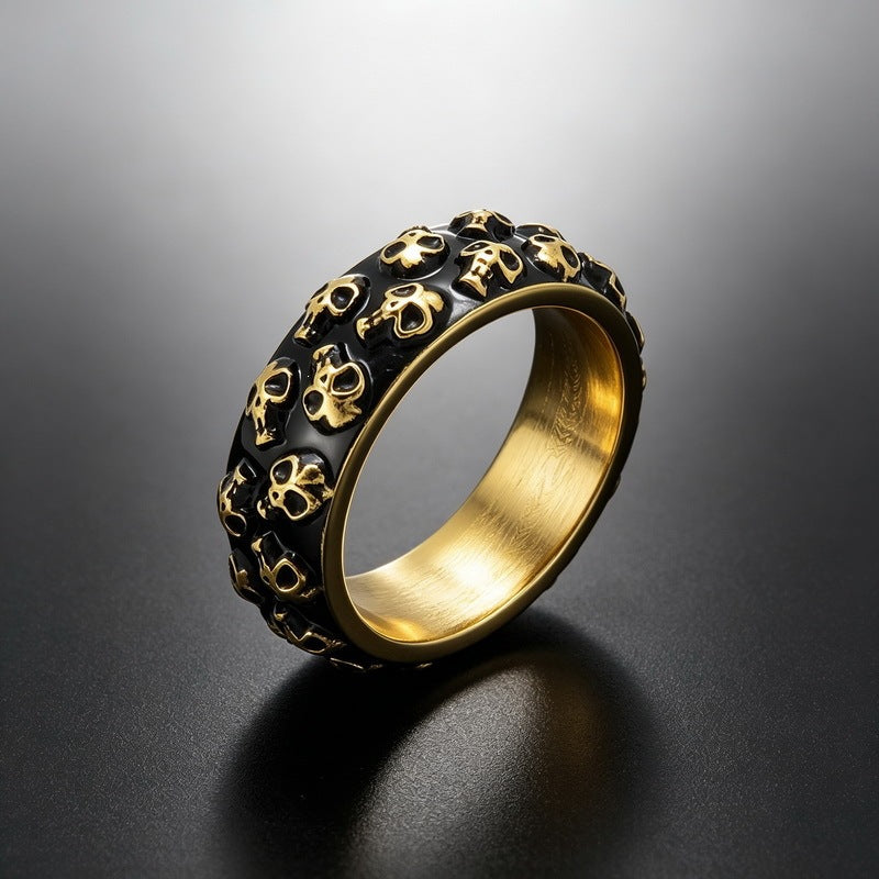 Halloween Diablo Double Row Little Skull Ring Old Gothic Ghost Head Stainless Steel