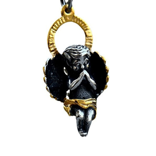 Stylish Retro Stainless Steel Angel Prayer Pendant for Men - Electroplated Titanium Steel Accessory