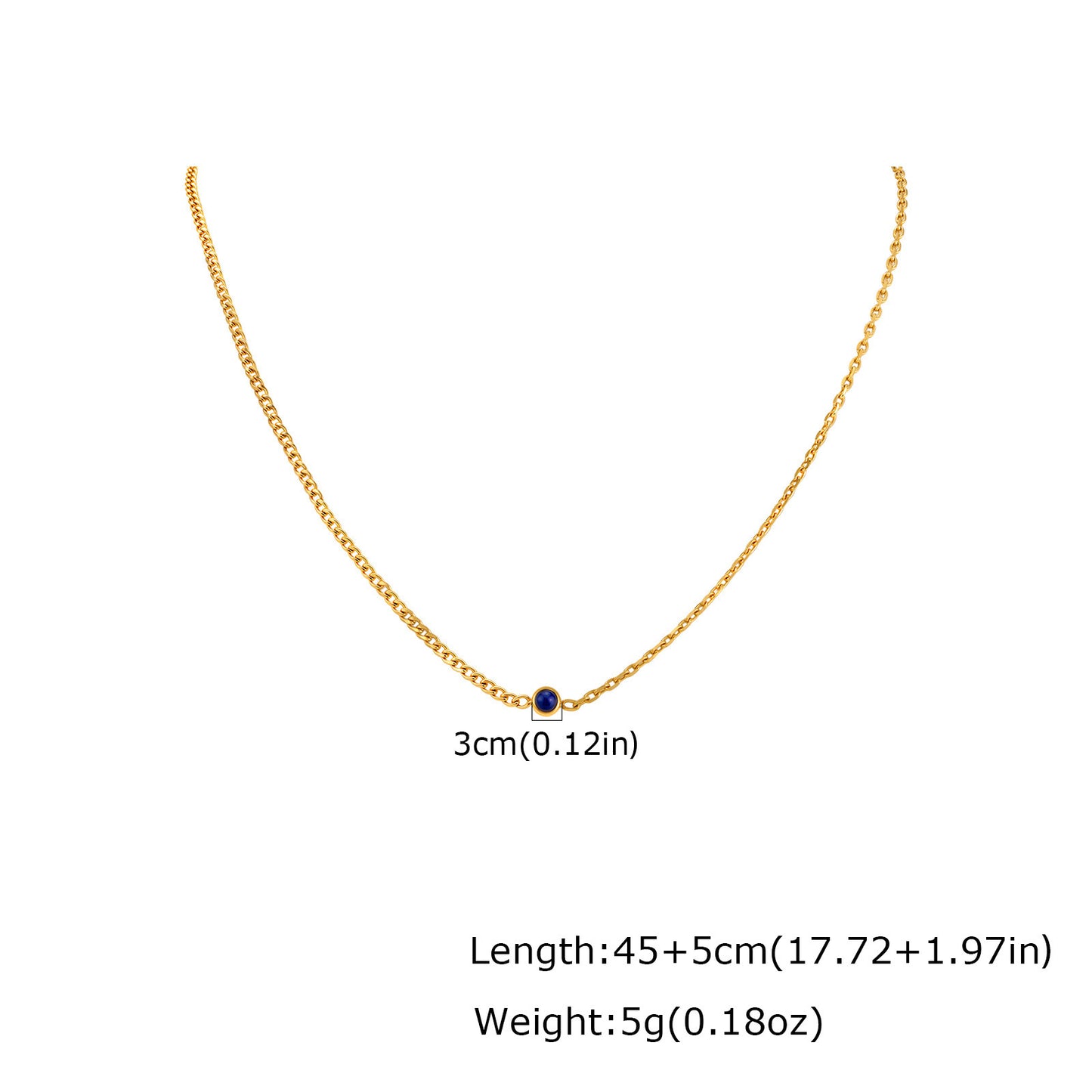 Spice Girls Design Sense Stainless Steel Natural Blue Chalcedony Colored Natural Stone Necklace