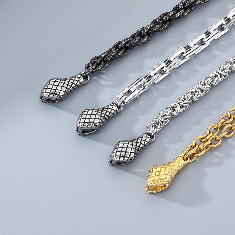 Punk Style Snakehead Layered Chain Men's Titanium Steel Bracelet