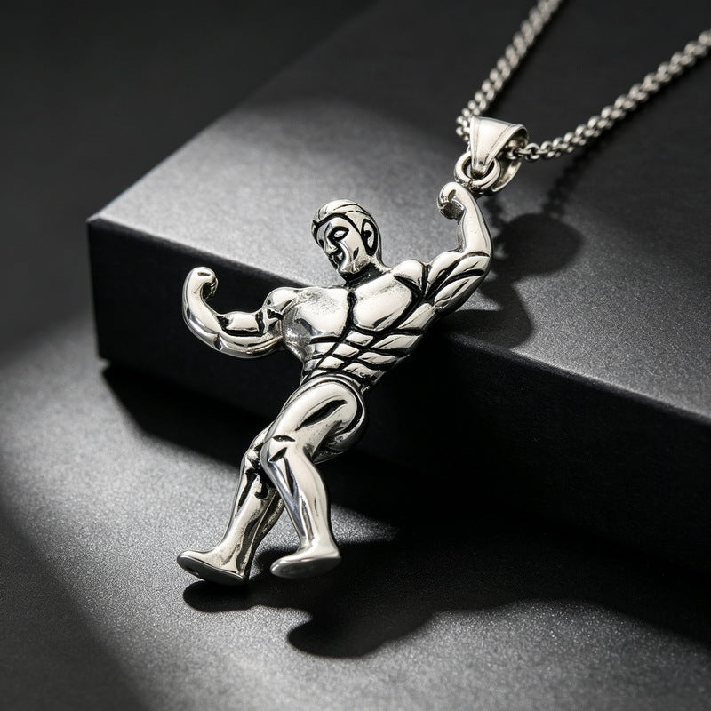 Popular Sports Fitness Muscle Men's Retro Arm Lift Abdominal Muscles Stainless Steel Men's Necklace