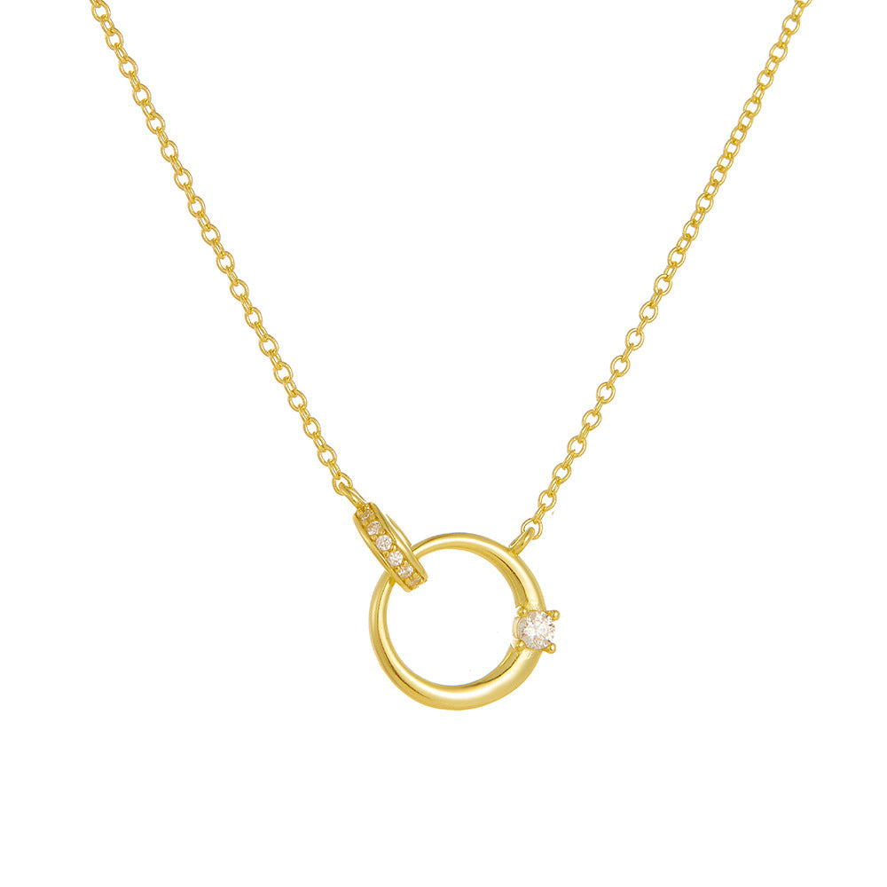 S925 Sterling Silver Micro-Inlaid Zircon Necklace Cross Double Ring Wind