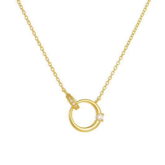 S925 Sterling Silver Micro-Inlaid Zircon Necklace Cross Double Ring Wind