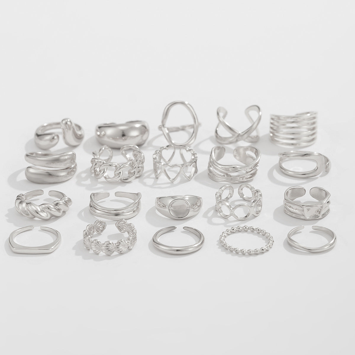 Planderful Vienna Verve Open Ring Set For Women Irregular Smooth Band With Statement Jewelry